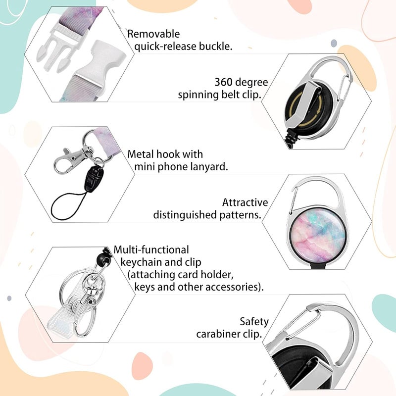 Boutilon ID Badge Holder with Lanyard,Retractable ID Badge Card Holders Detachable Neck Lanyard Strap with Badge Reel and Vertical ID Holder for Nurse Students Teachers Office Staff(Marble 6) - Image 5
